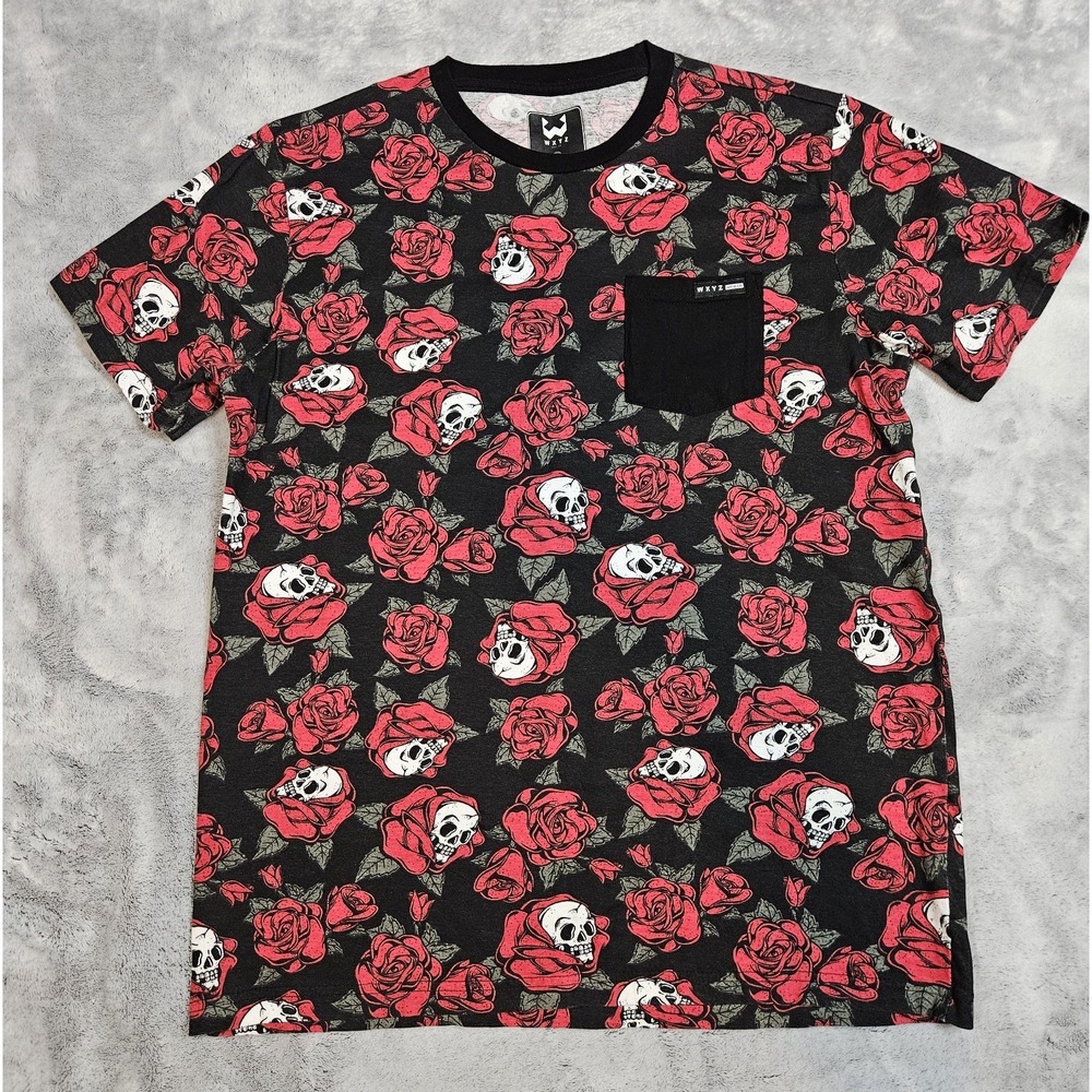 WXYZ Men's Rose Skull Graphic Print Pocket T-Shirt Size Small